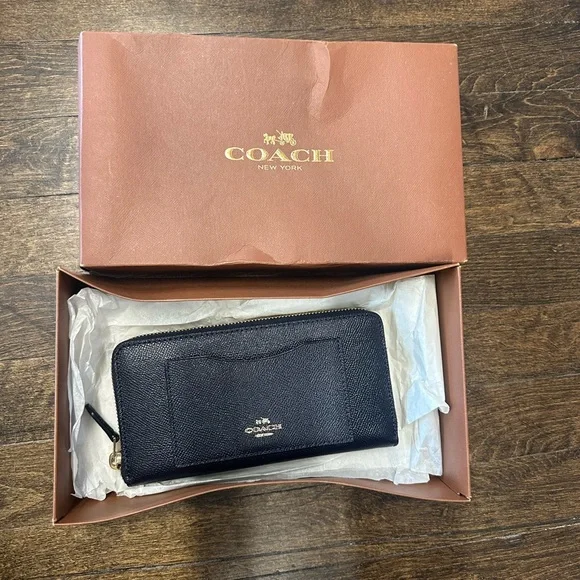 COACH F54007 cross grain leather accordion Zip Around Wallet Midnight blue Navy - Picture 10 of 10